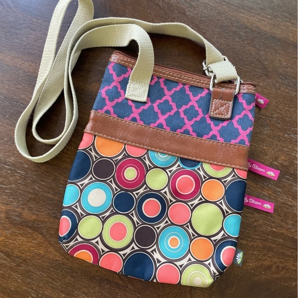 Lily Bloom Triple Zip Crossbody Geometric Colorful Purse Adjustable Strap - Picture 2 of 15